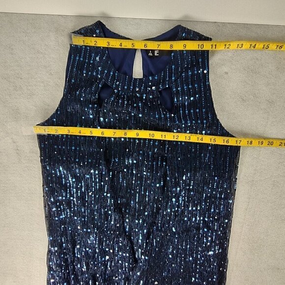 Leslie Fay Blue Sleeveless Double Keyhole Crew Neck Sequin Shirt Dress Size 8 - Picture 8 of 13